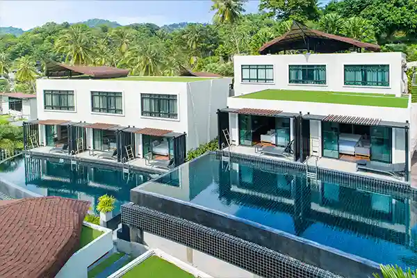 Pool Access Rooms for Diving Accommodation in Koh Tao Pool access rooms with tropical hillside views for diving accommodation in Koh Tao