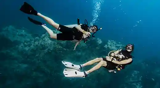 PADI Scuba Diver Course for Beginners in Koh Tao Two beginner divers underwater during the PADI Scuba Diver Course in Koh Tao