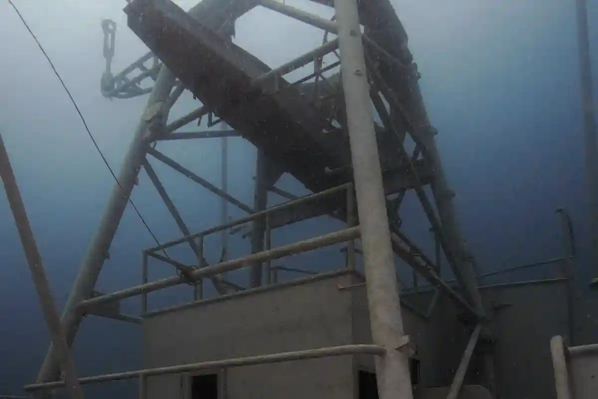 Shipwreck Superstructure in Koh Tao Underwater view of a shipwreck superstructure during wreck diving in Koh Tao
